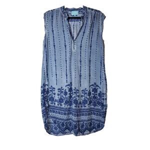 Iconique‎ Made In Italy Medium Shift Dress Mini Embroidered Blue Swim Cover-Up